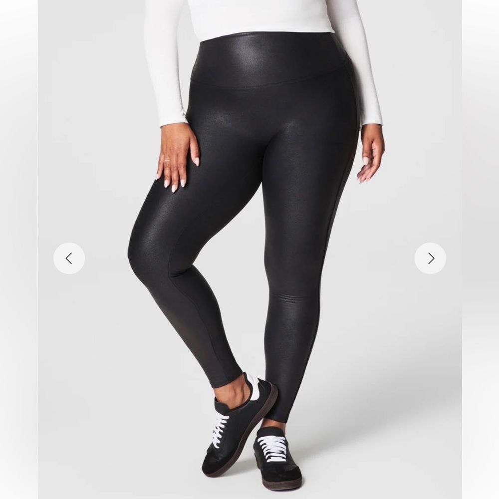 SPANXshape High-Waisted Faux Leather Fleece Lined Leggings Petite Length - Black